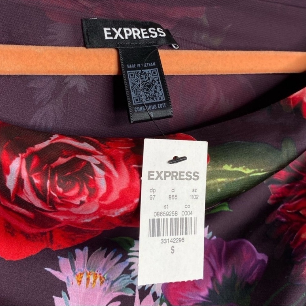 Express Floral One Shoulder Blouse Small Pink Purple Moody Botanical Dramatic - Picture 5 of 12